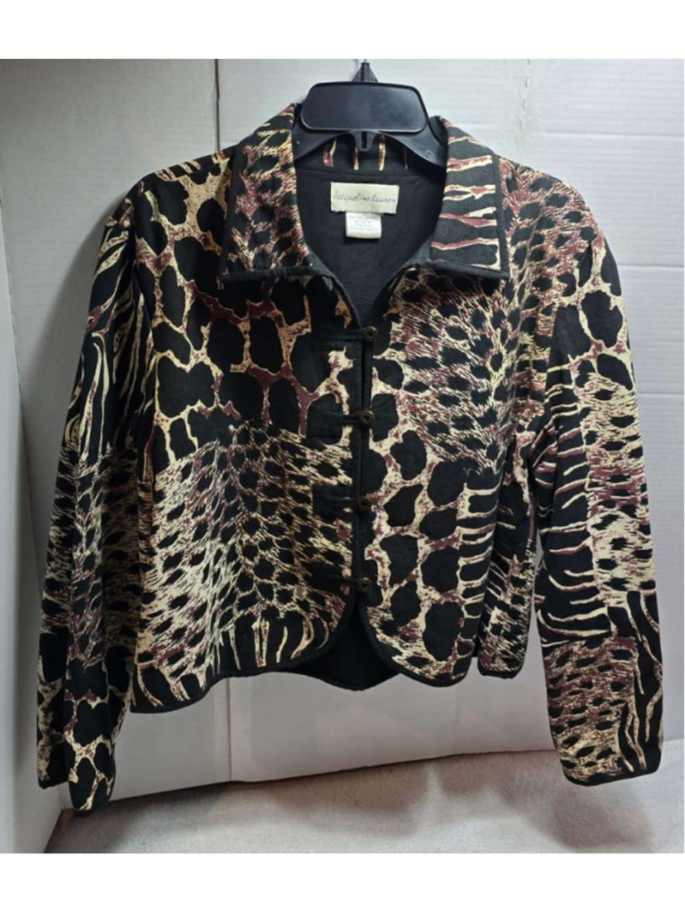 Women's Jacqueline Lauren Animal Print Blazer XL Black Beige